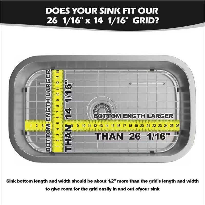 Fritoing Protector Grid 26-1/16" x 14-1/16", Centered Drain with Corner Radius 3-1/2", Stainless Steel Material for Kitchen Sink Centered Drain with Corner Radius - Image 4